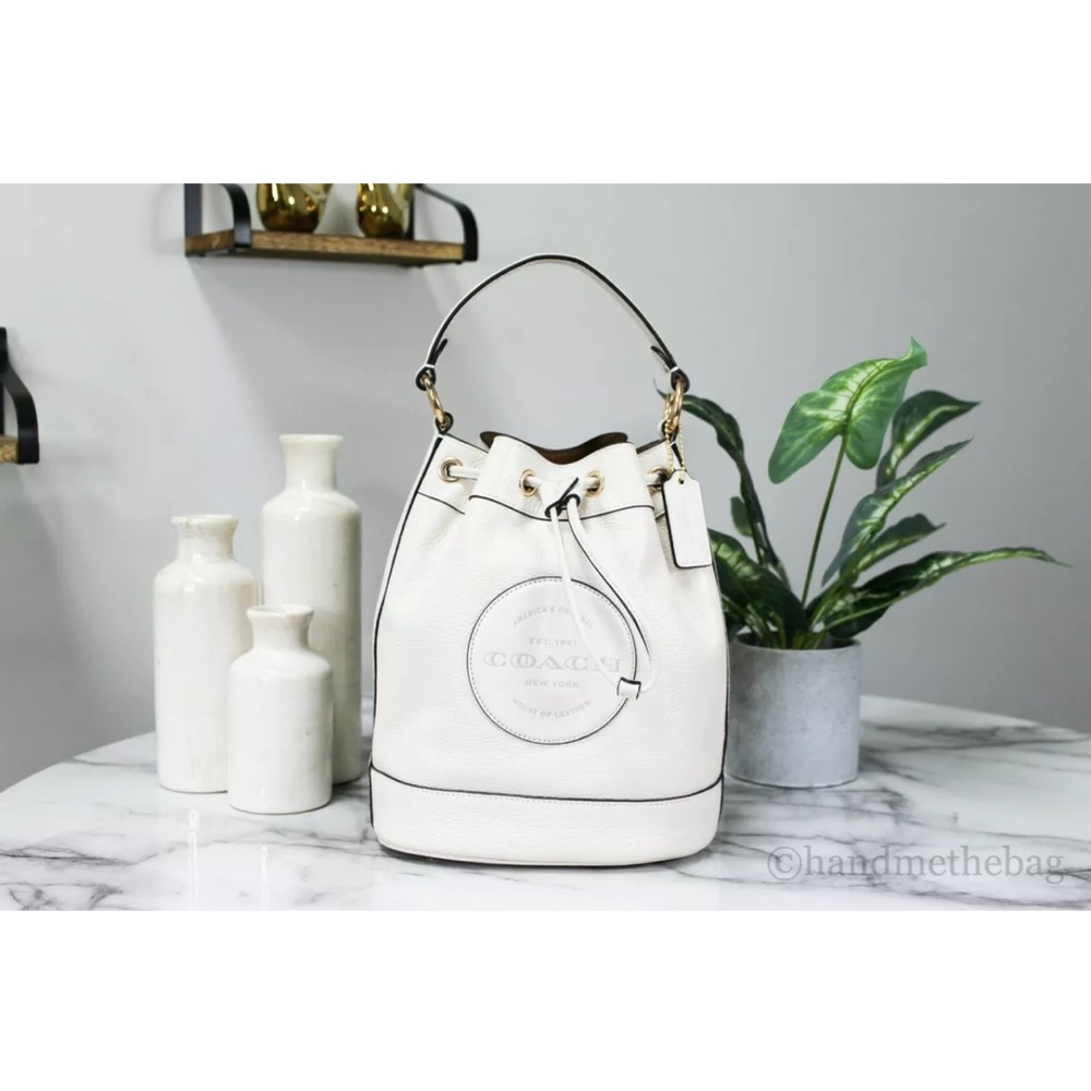Coach (C4100) Dempsey Medium Chalk Pebble Leather Drawstring Bag Bucket Handbag